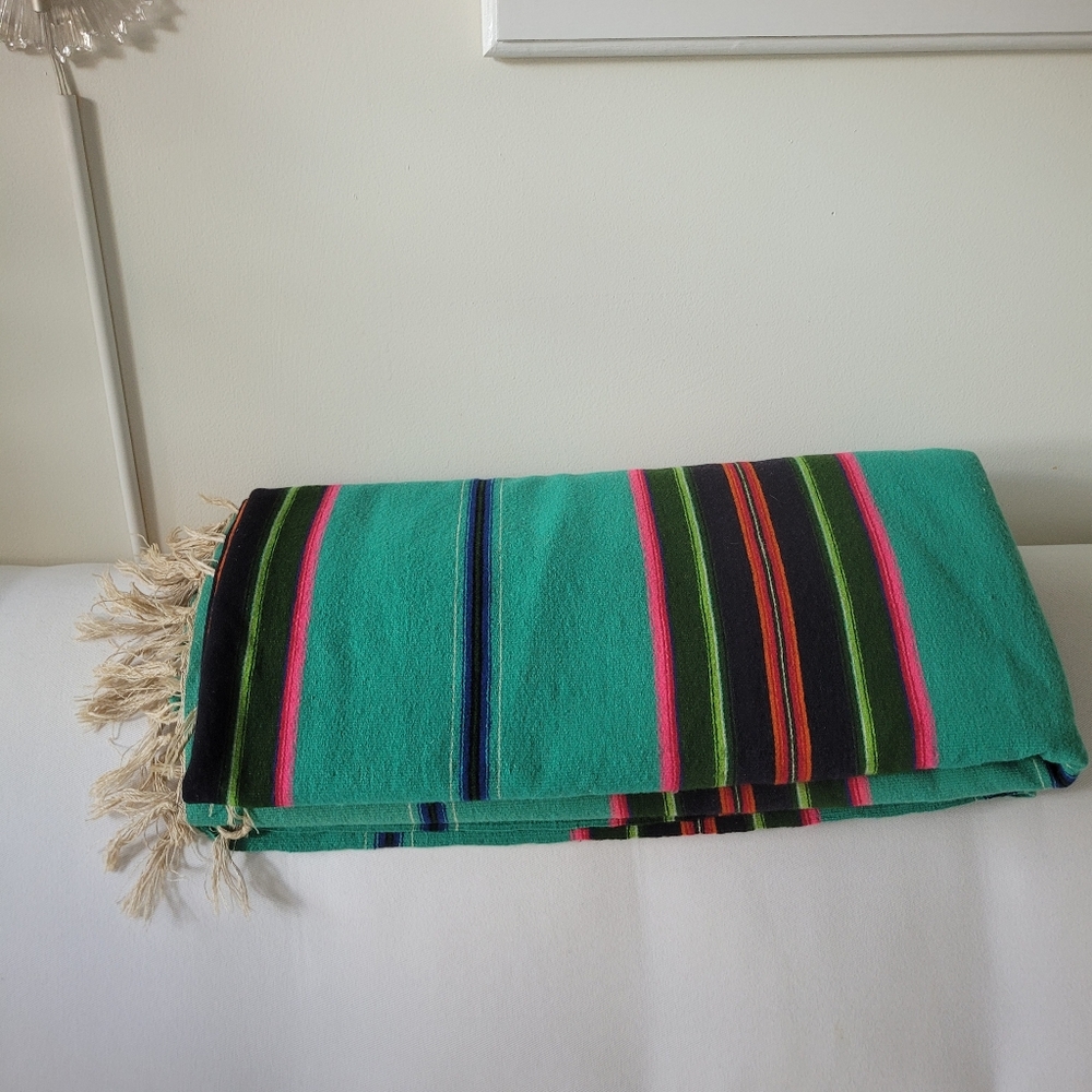 Colorful Striped Wool? Throw Blanket with 3" Fringe - Picture 16 of 16